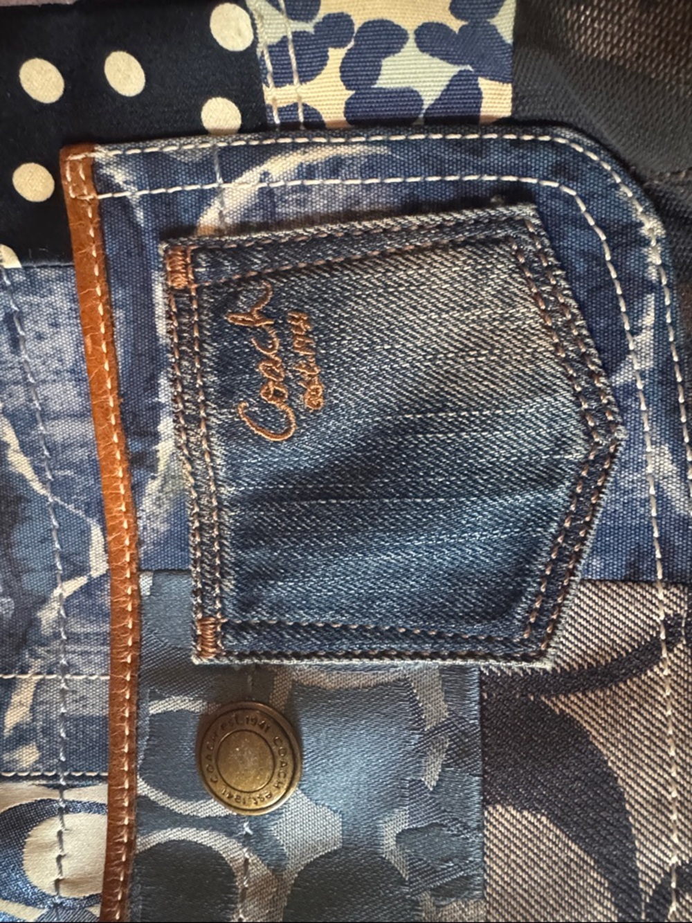 Coach Patchwork Logo & Denim Shoulder Bag in Navy, Tan & Black - Picture 3 of 6